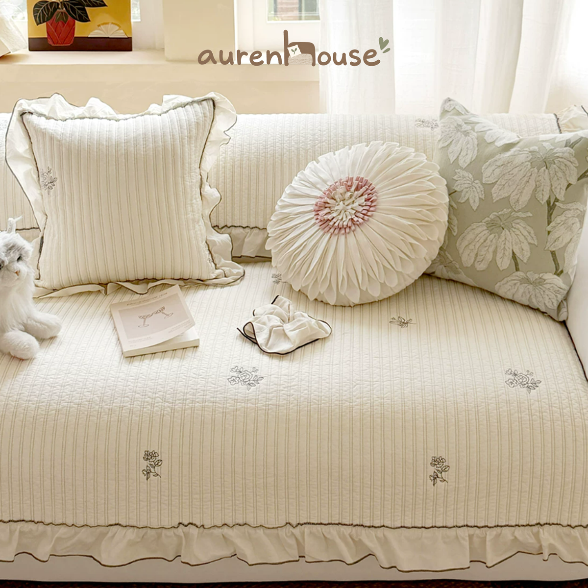 Romantic Embroidered Washed Cotton Sofa Cover