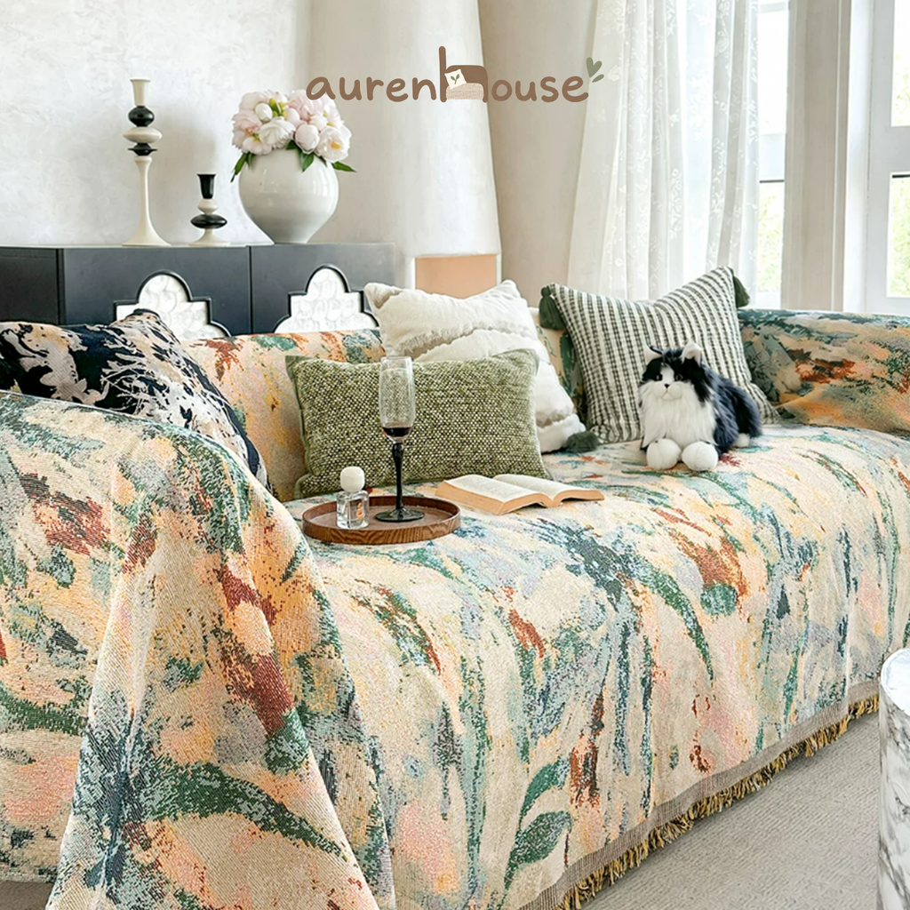 Artistic Oil Painting Style Sofa Throw