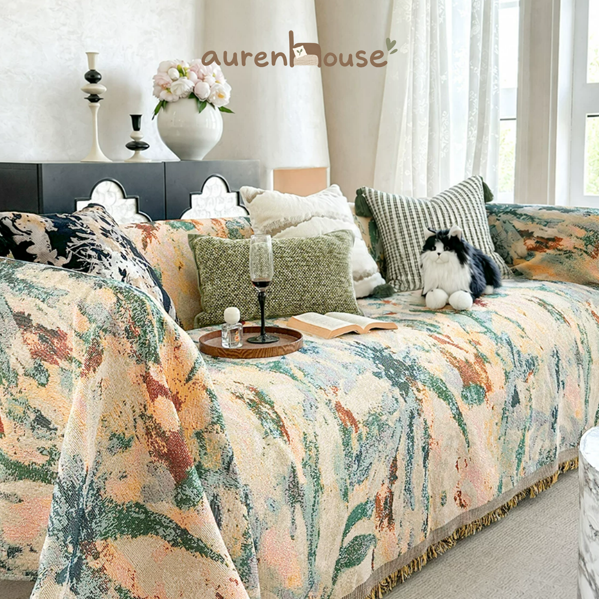 Artistic Oil Painting Style Sofa Throw