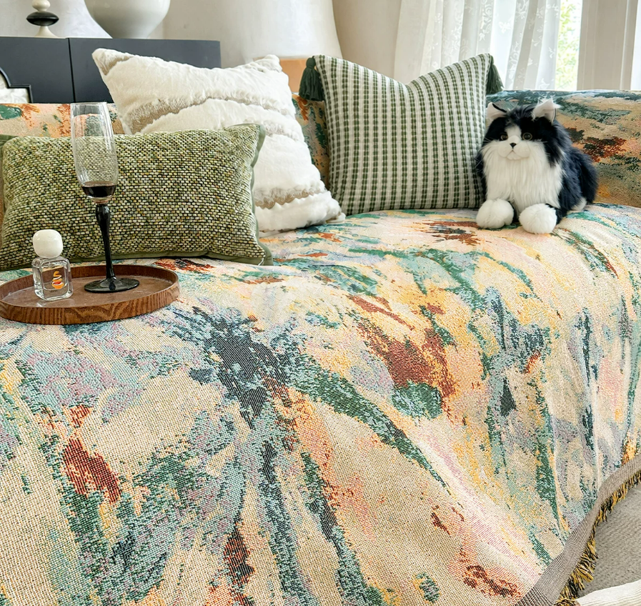 Artistic Oil Painting Style Sofa Throw