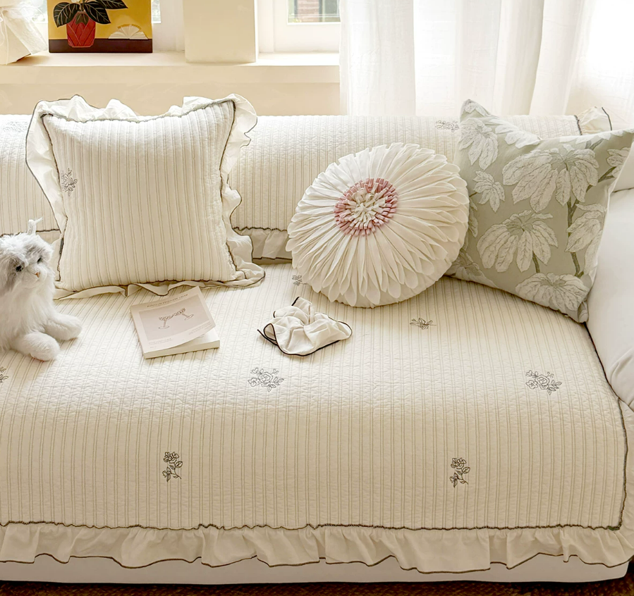 Romantic Embroidered Washed Cotton Sofa Cover