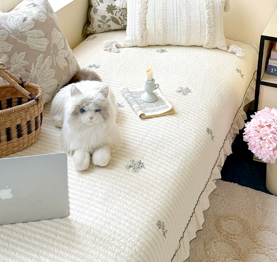 Washed Cotton Embroidered Window Seat Cushion