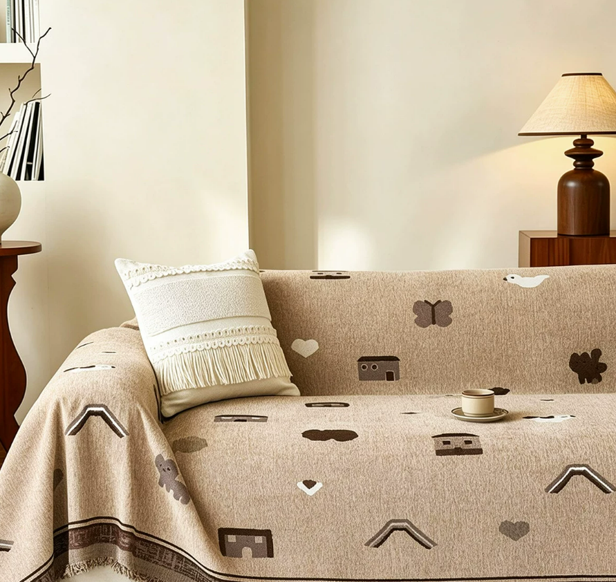 Playful Vintage Full Coverage Sofa Throw