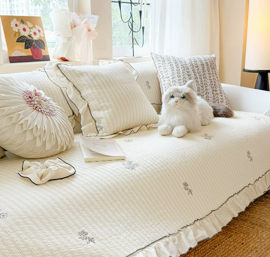 Romantic Embroidered Washed Cotton Sofa Cover