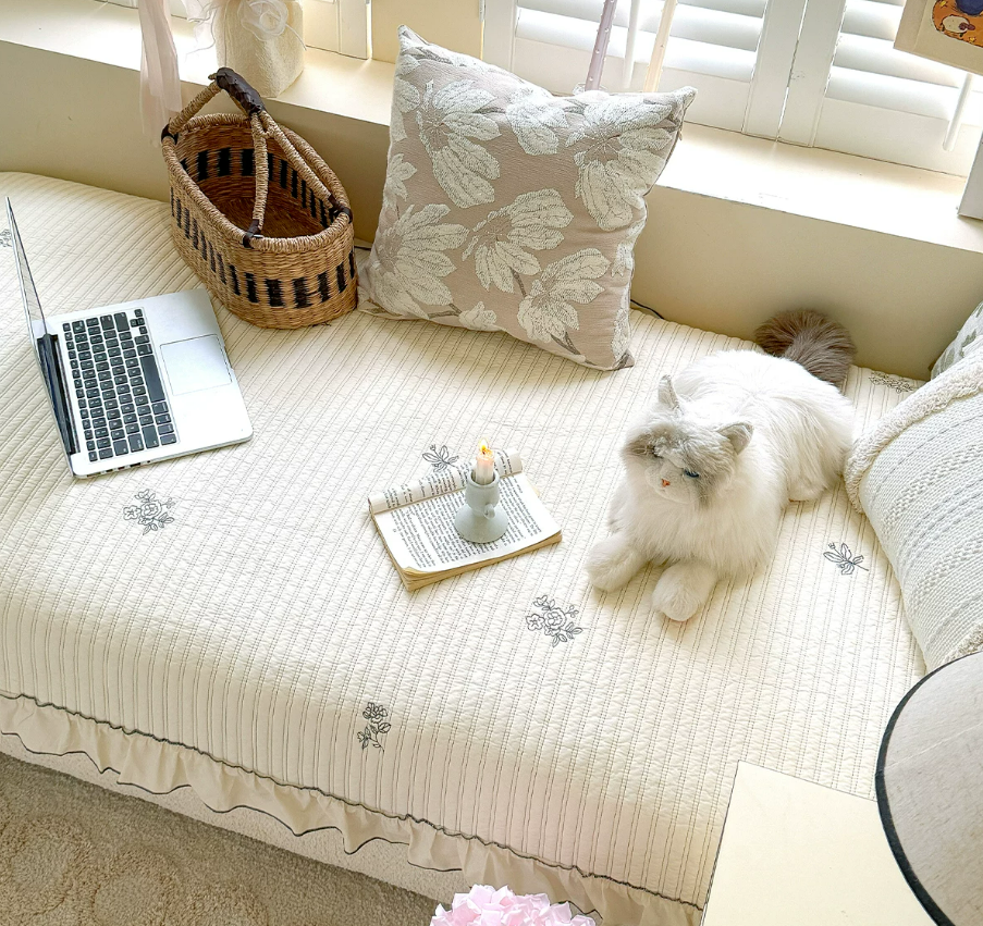 Washed Cotton Embroidered Window Seat Cushion