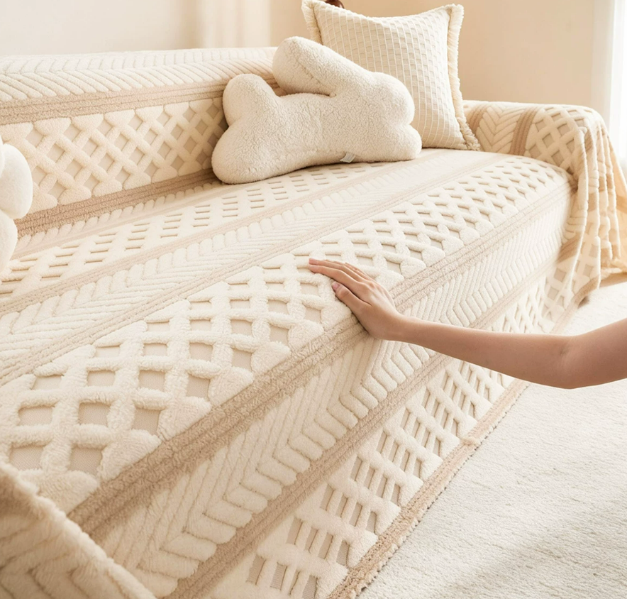 Geometric Plush Machine Washable Sofa Cover