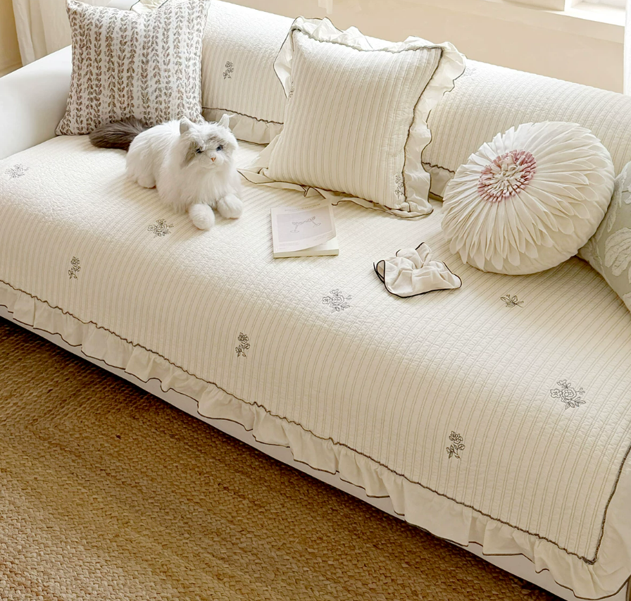 Romantic Embroidered Washed Cotton Sofa Cover
