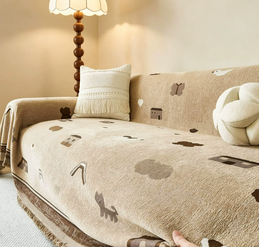 Playful Vintage Full Coverage Sofa Throw
