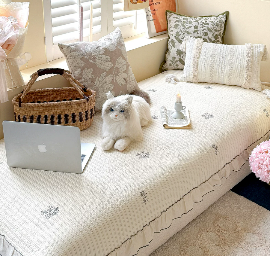 Washed Cotton Embroidered Window Seat Cushion
