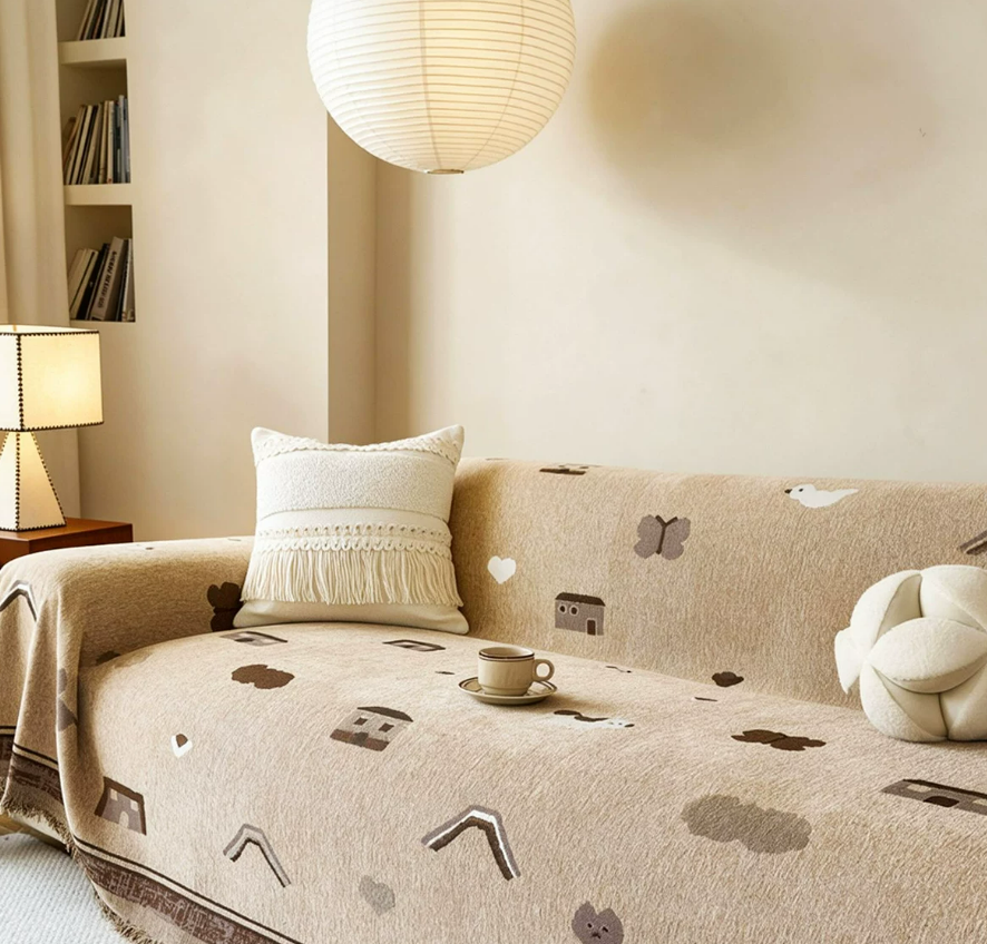 Playful Vintage Full Coverage Sofa Throw