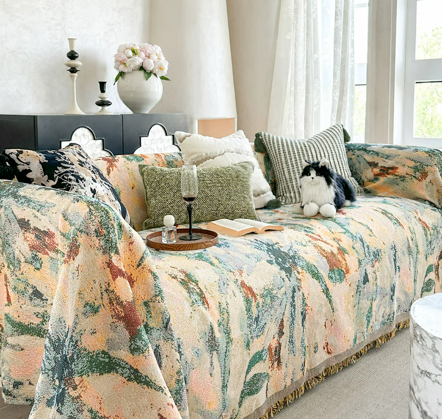 Artistic Oil Painting Style Sofa Throw