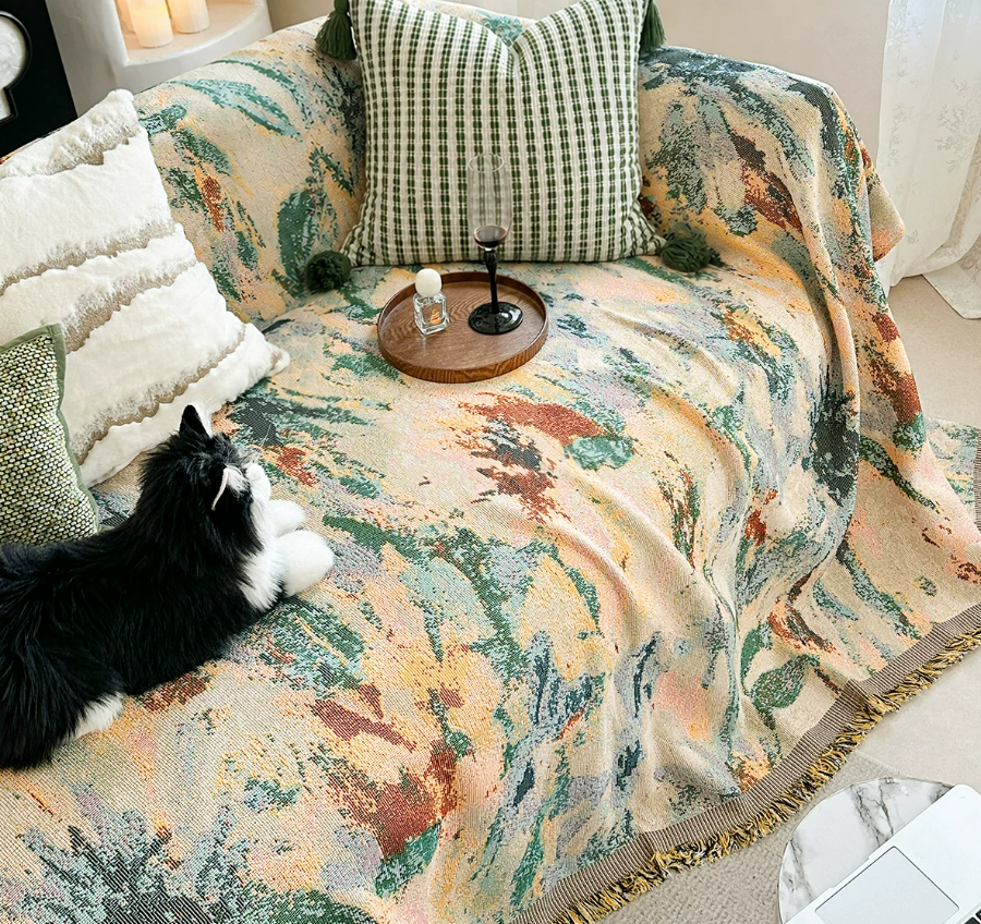 Artistic Oil Painting Style Sofa Throw