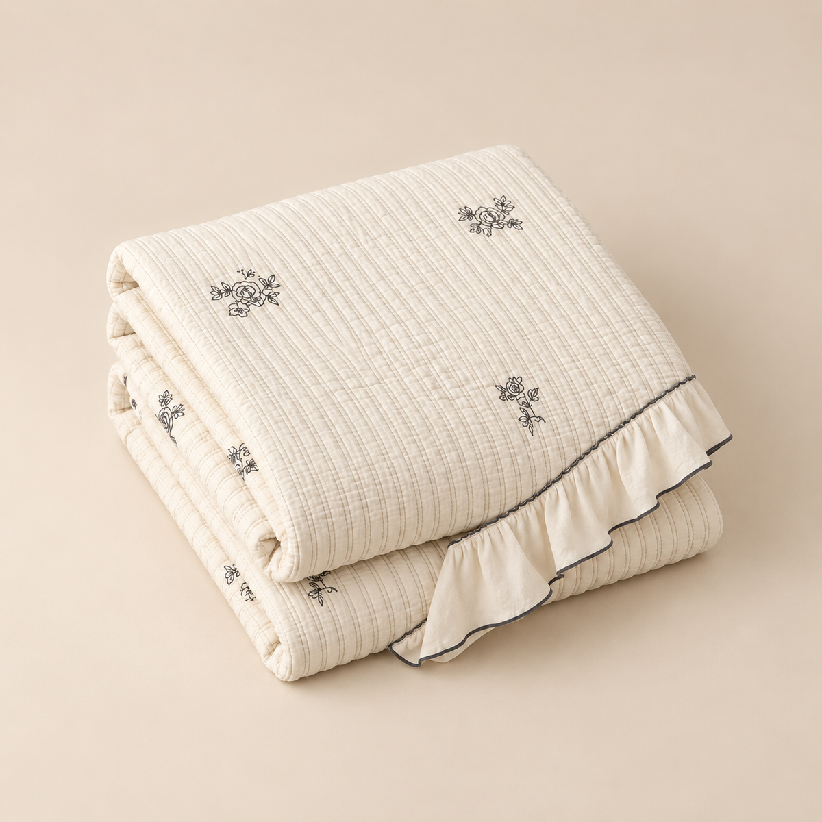 Washed Cotton Embroidered Window Seat Cushion
